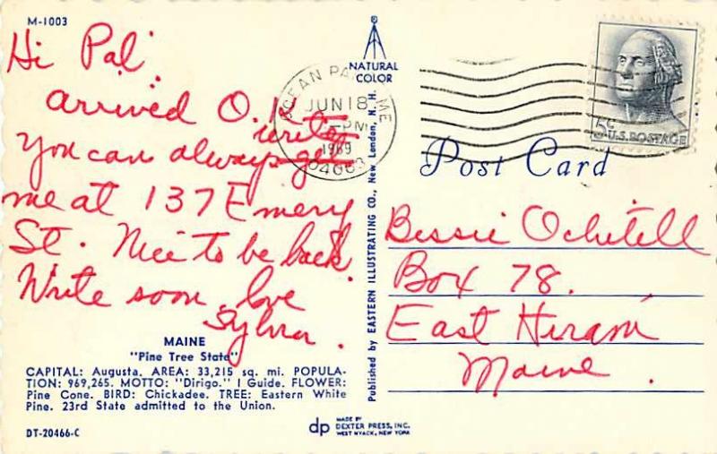 Greetings from Maine Map Postcard ME 1969