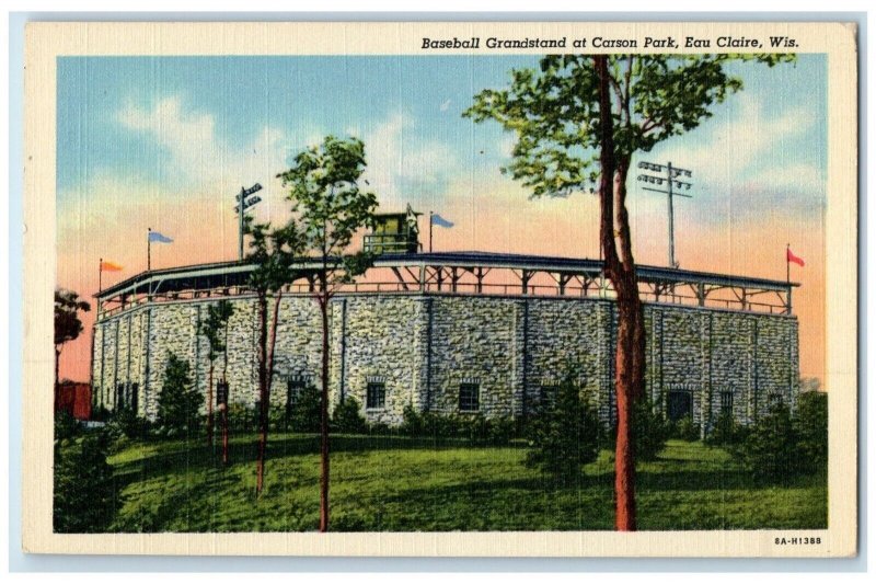 c1940 Baseball Grandstand Carson Park Eau Claire Wisconsin WI Vintage Postcard