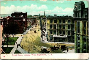 Vtg Postcard 1910s Binghamton NY New York Court Street Looking West UNP