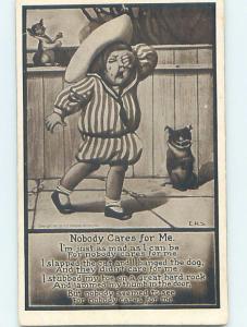 Pre-Linen comic signed DOG LAUGHS AT BOY CRYING BECAUSE NOBODY CARES HL2763