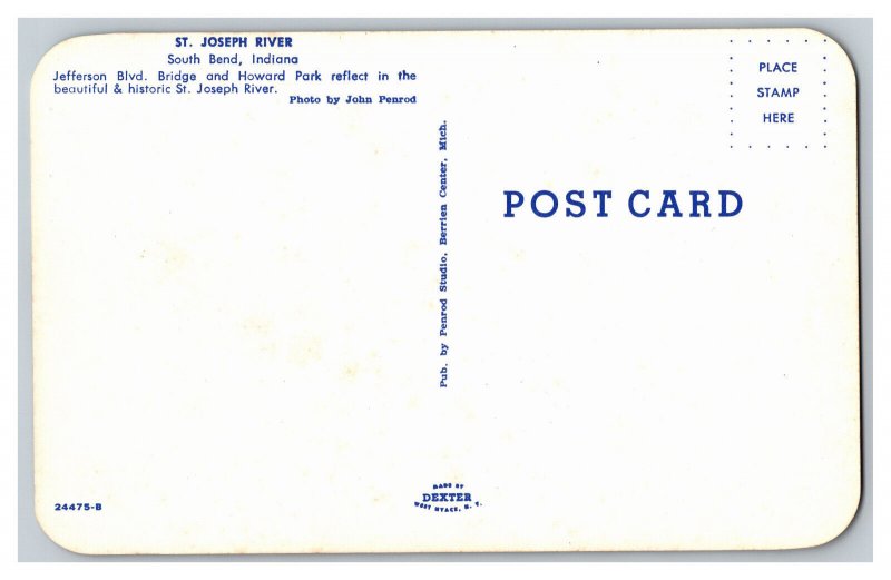 Postcard IN St. Joseph River South Bend Indiana