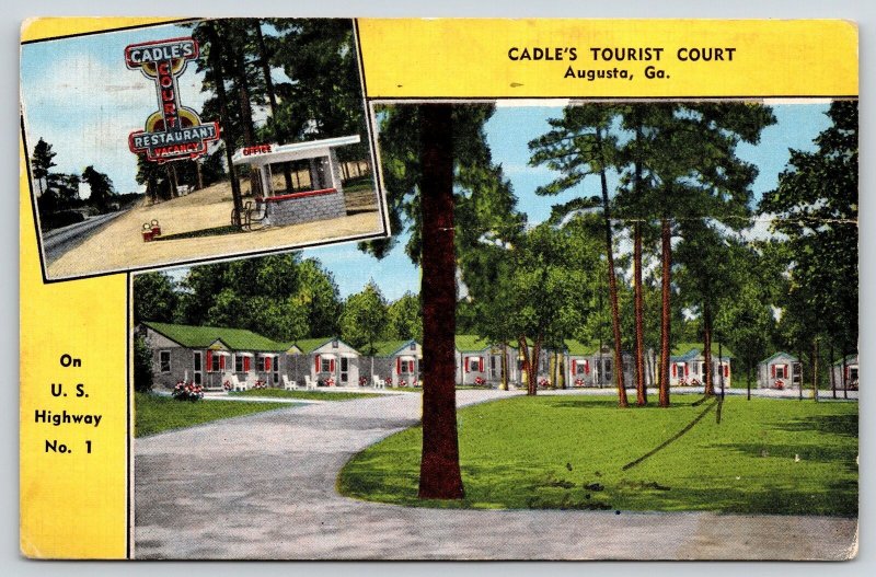 Augusta Georgia~Cadles Tourist Court~Roadside Motel Office~Restaurant~1942 Linen 