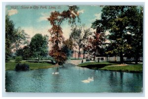 1912 Scene In The City Park Duck Swan Lima Ohio OH Posted Antique Postcard