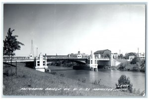 1954 Memorial Bridge On US 31 View Manistee Michigan MI RPPC Photo Postcard