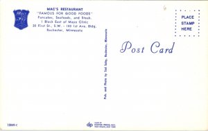 Postcard Mac's Restaurant 20 First Street Southwest in Rochester, Minnesota