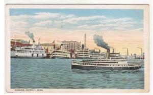 Steamer Ship Harbor Detroit Michigan 1918 postcard