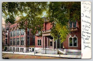 Worcester MA Public Library Massachusetts Postcard D40