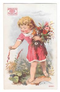 Victorian Trade Card James Pyles Pearline Washing Compaound Soap Flowers Girl