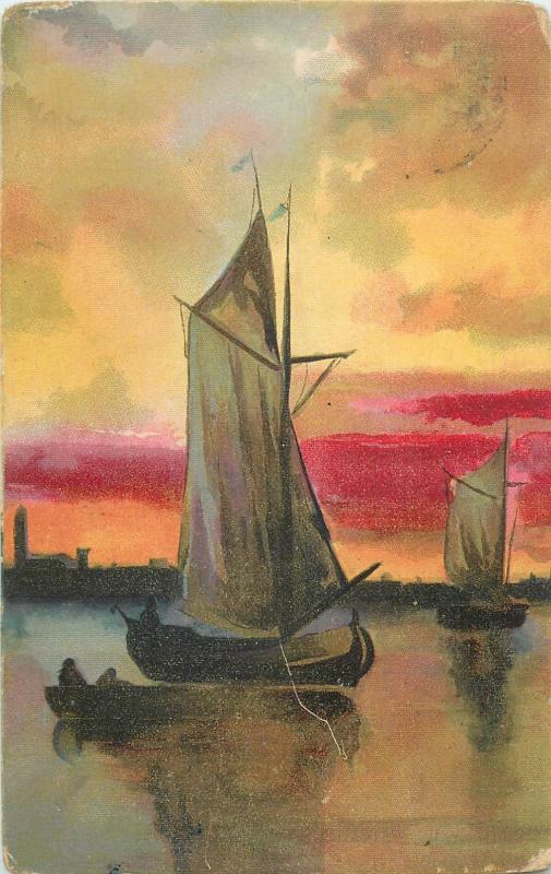 Sailing boats vintage 1910s art postcard