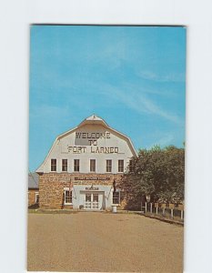 Postcard Front view of Enlisted Men's Barracks at historic Fort Larned, Kansas