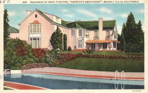 Vintage Postcard Mary Pickford Residence America's Sweetheart Beverly Hills CA