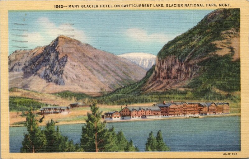 Many Glacier Hotel on Swiftcurrent Lake Montana Postcard PC556