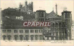 Old Postcard Lyon Saint Jean Cathedral and Tower of Fourviere Fourviere