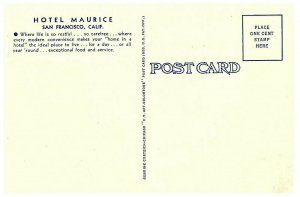 Maurice Hotel SAN FRANCISCO CALIFORNIA Postcard SA-H1332
