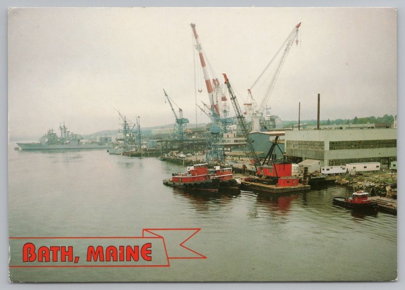 Ship~Bath Iron Works From Carleton Bridge Bath Maine~Continental Postcard 