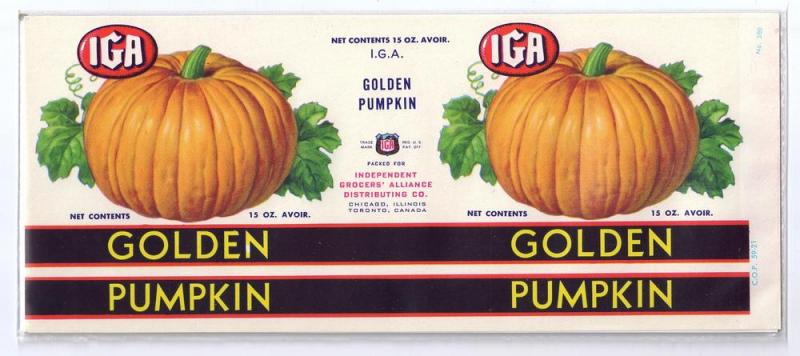 IGA Pumpkin Chicago IL Independent Grocers Vintage Can Label