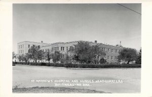 RPPC, Real Photo,  St Andrew's Hospital, Nurses HQ, Bottineau, ND,Old Post Card