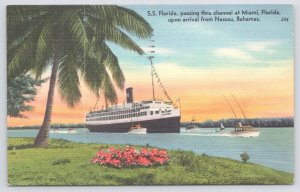 Transportation~SS Florida Passing Thru Channel @ Miami~PM 1958~Vintage Postcard