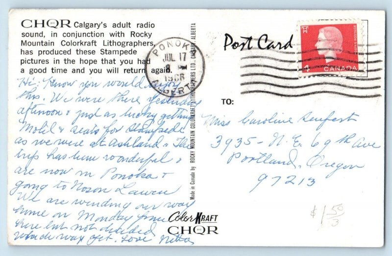 Ponoka Alberta Canada Postcard Horse Racing CHQR Calgary's Adult Radio 1966