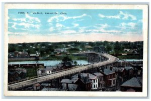 c1920 Fifth St. Viaduct Exterior Houses Bridge Zanesville Ohio Vintage Postcard 