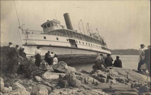 Bar Harbor Maine ME Ship Aground NORUMBEGA Real Photo Postcard c1910