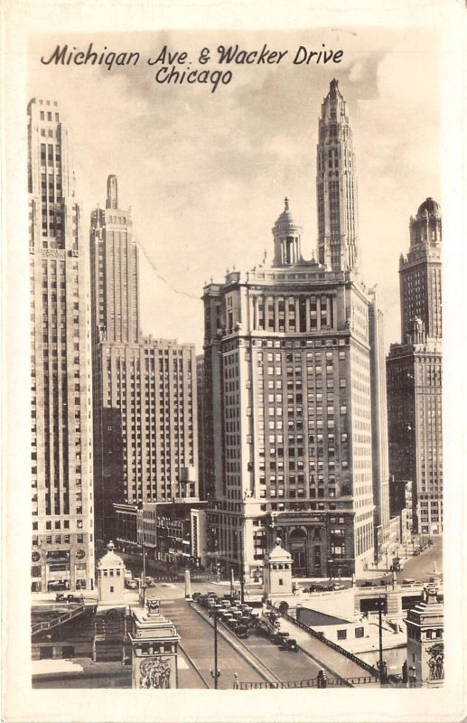 Chicago Illinois 1946 RPPC Real Photo Postcard Michigan Avenue & Wacker Drive