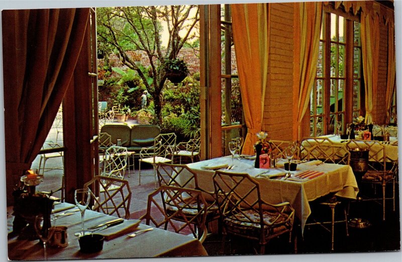 Postcard TX Houston Brennan's French Restaurant dining room and outdoor patio