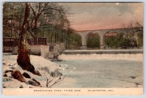 1916 BRANDYWINE PARK THIRD DAM WINTER SCENE WILMINGTON DELAWARE POSTCARD