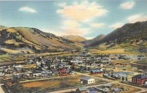 Jackson Wyoming Bird's Eye View~Streets-Houses-School-Park?-Teton Mtns~1940s Pc