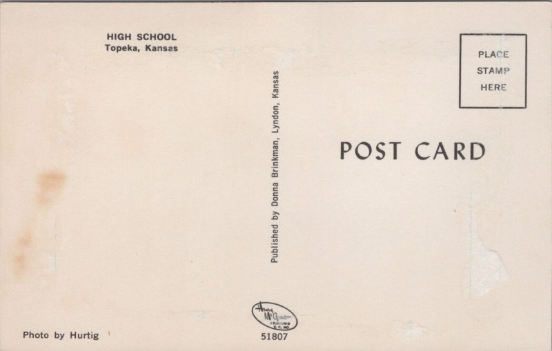 High School Topeka Kansas Chrome Postcard C187