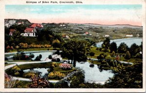 Postcard OH Cincinnati Glimpse of Eden Park Cottages Aerial View 1920s B7