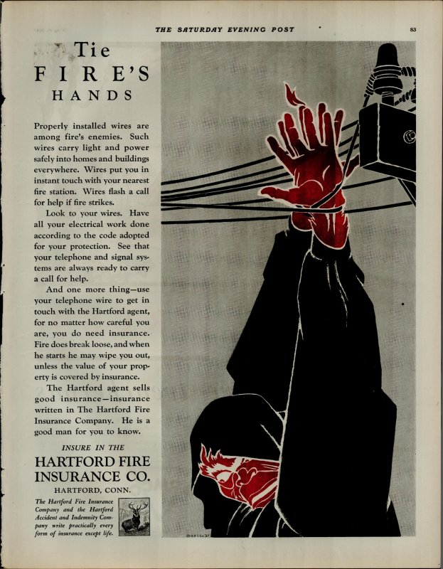 1927 Hartford Fire Insurance Tie Fires Hands Vintage Print Ad 3902