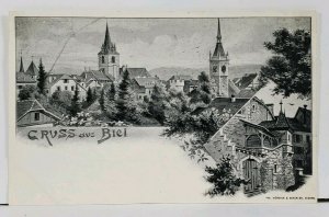 Switzerland Gruss aus Biel c1899 Postcard G4