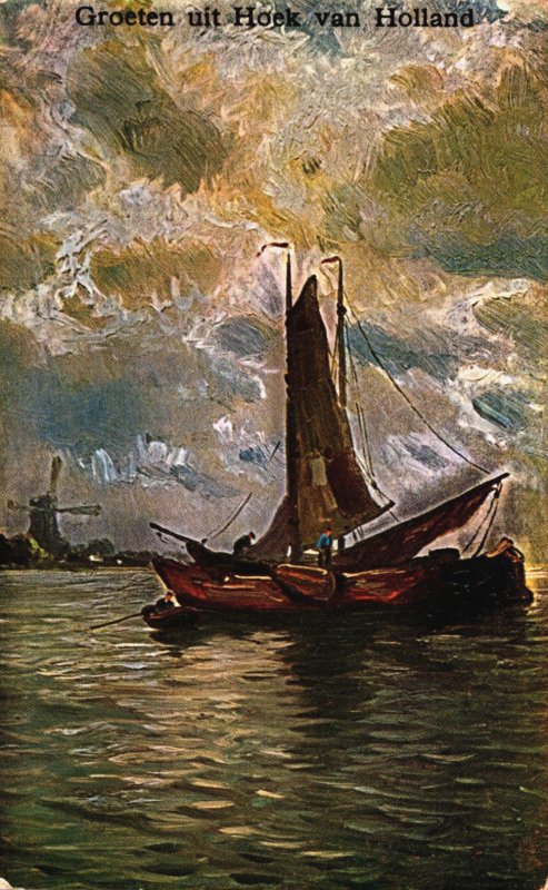 Netherlands Sailing Boat in Hoek van Holland Vintage Postcard C339