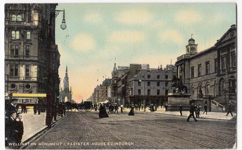 Edinburgh; Wellington Monument & Register House PPC 1910 To Mrs Tickle, Norbreck 