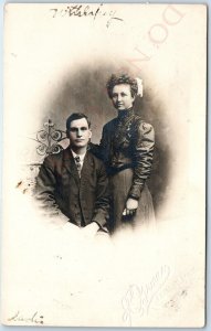 c1910s Edmore, MI Siblings Man & Girl RPPC Photo Groves PC Clarence Withey A122