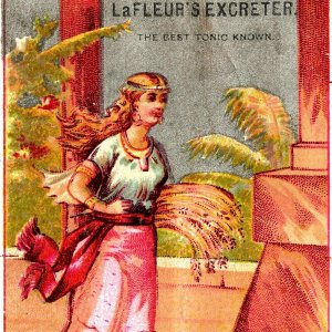 1882 Baltimore LaFleur's Excreter Tonic Trade Card Quack Medicine Greek Lady C6