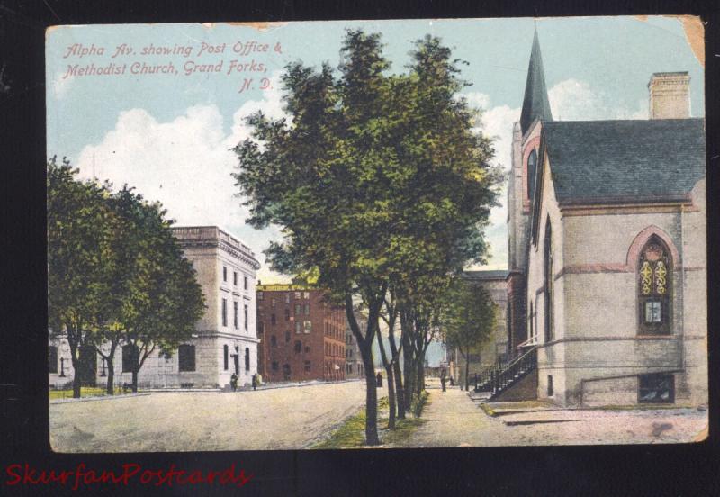 GRAND FORKS NORTH DAKOTA DOWNTOWN METHODIST CHURCH POST OFFICE POSTCARD