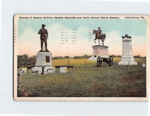 Postcard Statue of Gen. Buford Gen. Reynolds and Halls Second Maine Battery PA