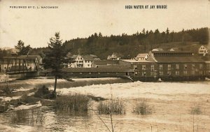 High Water at Jay ME Bridge View Town Water Falls Real Photo Postcard