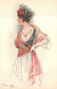 BEAUTIFUL WOMAN GLAMOUR ARTIST SIGNED S. BOMPARD 956/4 ITALY POSTCARD (c. 1920)