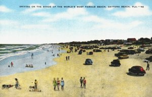 USA Driving On The Sands Daytona Beach Florida Linen Postcard 08.91