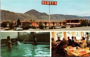 Postcard BC Kamloops Scott's Motor Inn Restaurant Pool Roadside 1970s S102