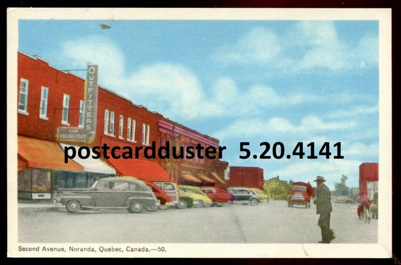 h2683 - NORANDA Quebec Postcard 1930s Second Avenue. Stores by PECO