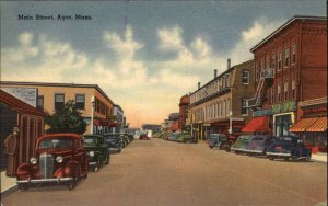 Ayer Massachusetts MA Main Street Scene Linen Vintage Postcard
