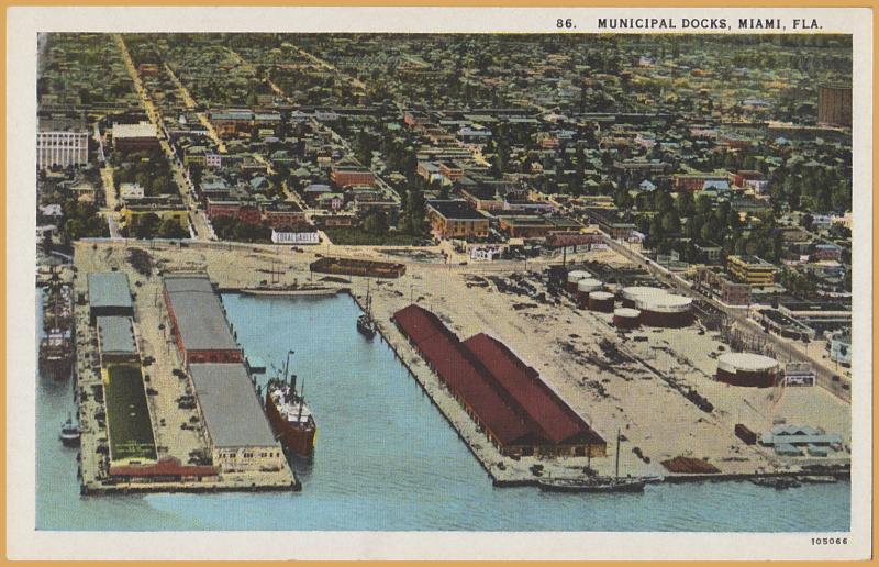 Miami, Florida - The commercial Docks, Steamships & Sailboats Unloading freight