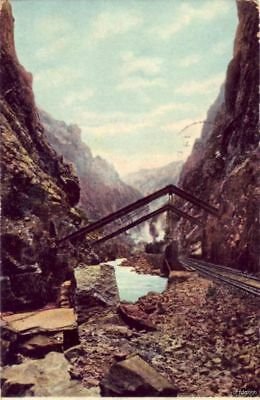 THE ROYAL GORGE SHOWING HANGING BRIDGE COLORADO 1905