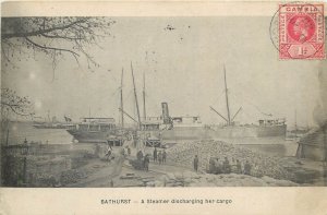 Gambia Bathurst a steamer ship discharging her cargo 1920 postcard