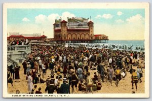 Sunday Bathing Crowd Atlantic City New Jersey Boardwalk & Beach View Postcard
