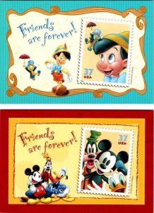 2~4X6 2003 Postcards DISNEY Characters MICKEY MOUSE & PINOCCHIO Friends Forever!
